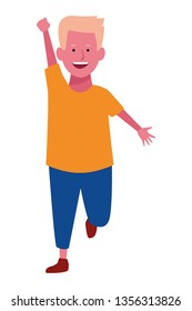 Boy greeting with hands cartoon