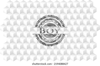 Boy grey emblem with cube white background. 