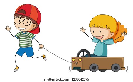 Boy and grilt playing cart illustration