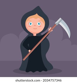 boy with grim reaper cloth
