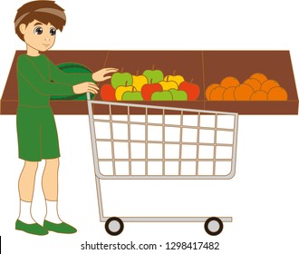 A boy at the grocery store (isolated, in vector)