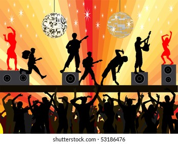 boy group in concert with mirror balls