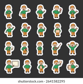 Boy guide character in educational pose set with tablet, pointer, signs, gestures, emotions, expression, standing position and communication symbols for yours illustration