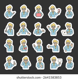 Boy guide character set with human features demonstrate communication, direction, teaching, thinking, celebration, and various emotional reactions for yours illustration and creative designs projects