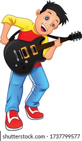 boy guitar player on a white background