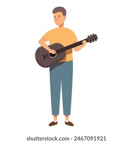 Boy with guitar playing icon cartoon vector. Sing musical play. Melody playing