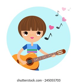The boy with the guitar / Vector illustration isolated on a white background for Valentine's Day design.
