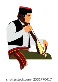 Menino guslar jogar gusle vetor ilustração isolado. Instrumento musical tradicional de Montenegro e Sérvia. Cantor e músico balcânico. Folclore artista homem evento divertimento. 