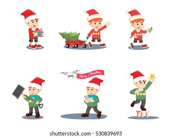 boy and guy cristmas cartoon set