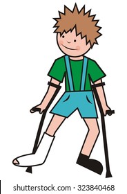 Boy with gypsum, vector icon