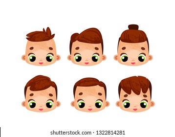 Boy hair set. Cartoon illustration of a handsome boy. 