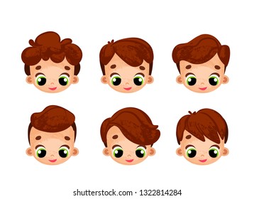 Boy hair set. Cartoon illustration of a handsome boy. 