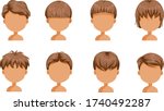Boy hair set. face of a little boy. cute  hairstyle.Variety  child  modern fashion for assortment. long , short , curly hair. salon hairstyles and trendy haircut of male. vector icon set isolated. 