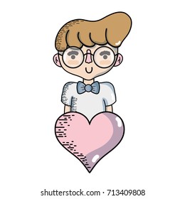 boy with hairstyle and heart icon
