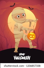 Boy in Halloween mummy costume cartoon vector character for party vector