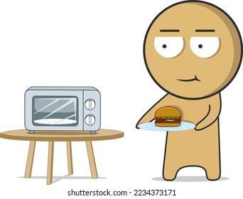 Boy with hamburger. Shop purchase.