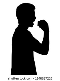 A boy with hamburger silhouette vector. Person food and drink concept.