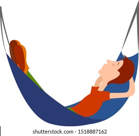 Boy in a hammock, illustration, vector on white background.