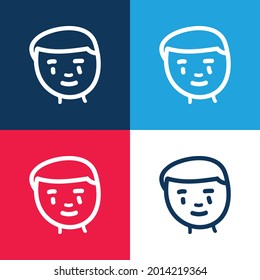 Boy Hand Drawn Face blau und rot vier Farbe minimale Icon Set