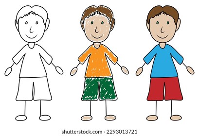 Boy in hand drawn style, kid's drawing. Vector illustration