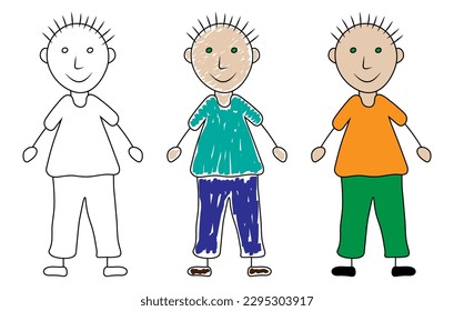 Boy in hand drawn style, kid's drawing. Vector illustration