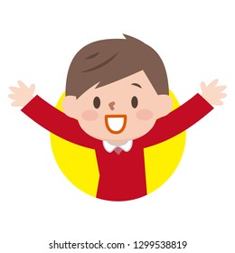 boy with a hand waving smile