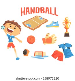 Boy Handball Player, Kids Future Dream Professional Sportive Career Illustration With Related To Profession Objects