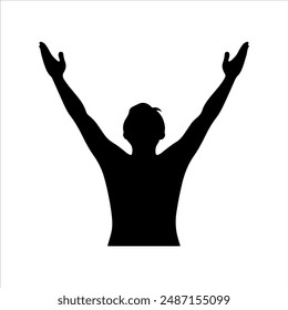 Boy hands up silhouette on white background. Hands up icon sign vector illustration design.
