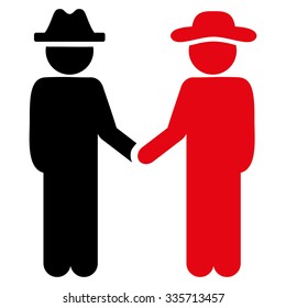 Boy Handshake vector icon. Style is bicolor flat symbol, intensive red and black colors, rounded angles, white background.
