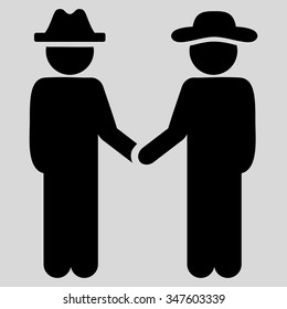 Boy Handshake vector icon. Style is flat symbol, black color, rounded angles, light gray background.