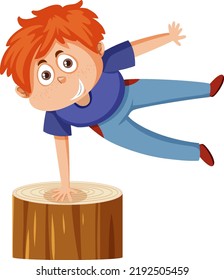 A boy handstand on stump cartoon charatcer illustration