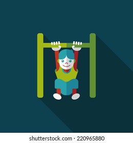 Boy hanging horizontal bar flat icon with long shadow,eps10