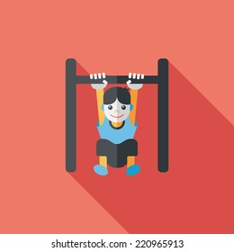 Boy hanging horizontal bar flat icon with long shadow,eps10