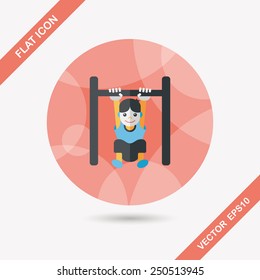 Boy hanging horizontal bar flat icon with long shadow,eps10