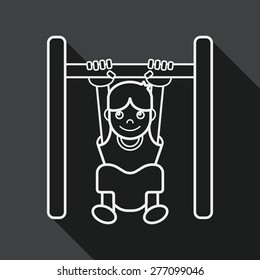 Boy hanging horizontal bar flat icon with long shadow, line icon