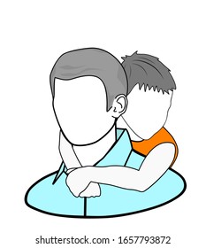 the boy hangs on his father’s neck. father's day. good relations of parents and children. vector illustration.