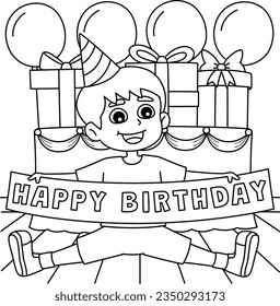 Boy with a Happy Birthday Banner Coloring Page 