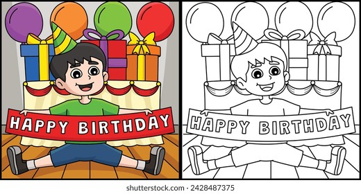 Boy with a Happy Birthday Banner Illustration