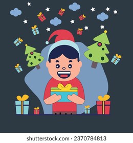 a boy with happy with Christmas gift box