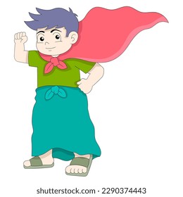 boy is happy in a cosplay costume to become a superhero. vector design illustration art