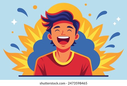 a boy with a happy expression on his face is smiling and smiling.