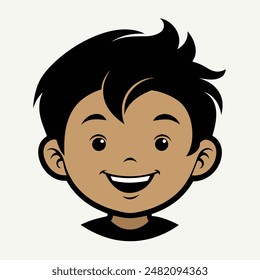 Un Niño Feliz Modo Emoji Estilo. Avatares de niños felices. Niños lindos sonriendo, chico chica en rondas conjunto de Vector. Ilustración avatar de niña y niño, niños felices, felicidad infantil.