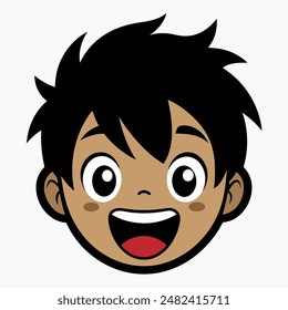 A Boy Happy Mode Emoji Style. Happy kids avatars. Cute children smiling, boy girl in rounds vector set. Illustration girl and boy avatar, happy kids, child happiness.
