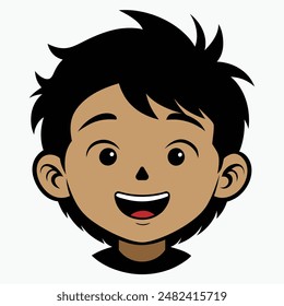 A Boy Happy Mode Emoji Style. Happy kids avatars. Cute children smiling, boy girl in rounds vector set. Illustration girl and boy avatar, happy kids, child happiness.