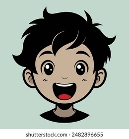 A Boy Happy Mode Emoji Style. Happy kids avatars. Cute children smiling, boy girl in rounds vector set. Illustration girl and boy avatar, happy kids, child happiness. Boy Face Vector Art illustration.