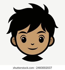 A Boy Happy Mode Emoji Style. Happy kids avatars. Cute children smiling, boy girl in rounds vector set. Illustration girl and boy avatar, happy kids, child happiness. Boy Face Vector Art illustration.