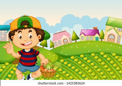 Ein Junge erntet vegetarische Illustration