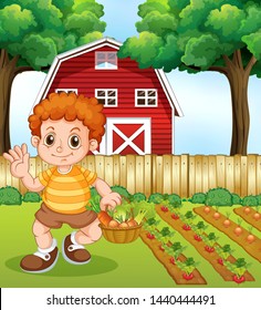 Un niño cosecha ilustraciones vegetales