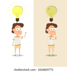 boy has come up with idea or can not come up with idea, cartoon picture