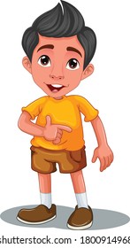 A boy has a gun cartoon vector art and illustration